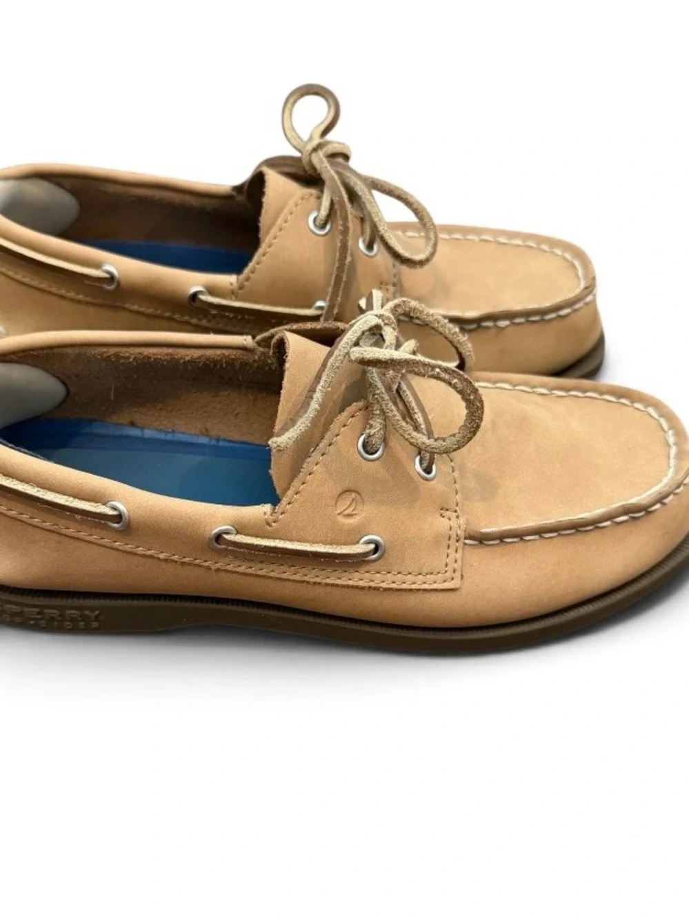 Sperry Kids Tan Boat Shoes with Blue Insole